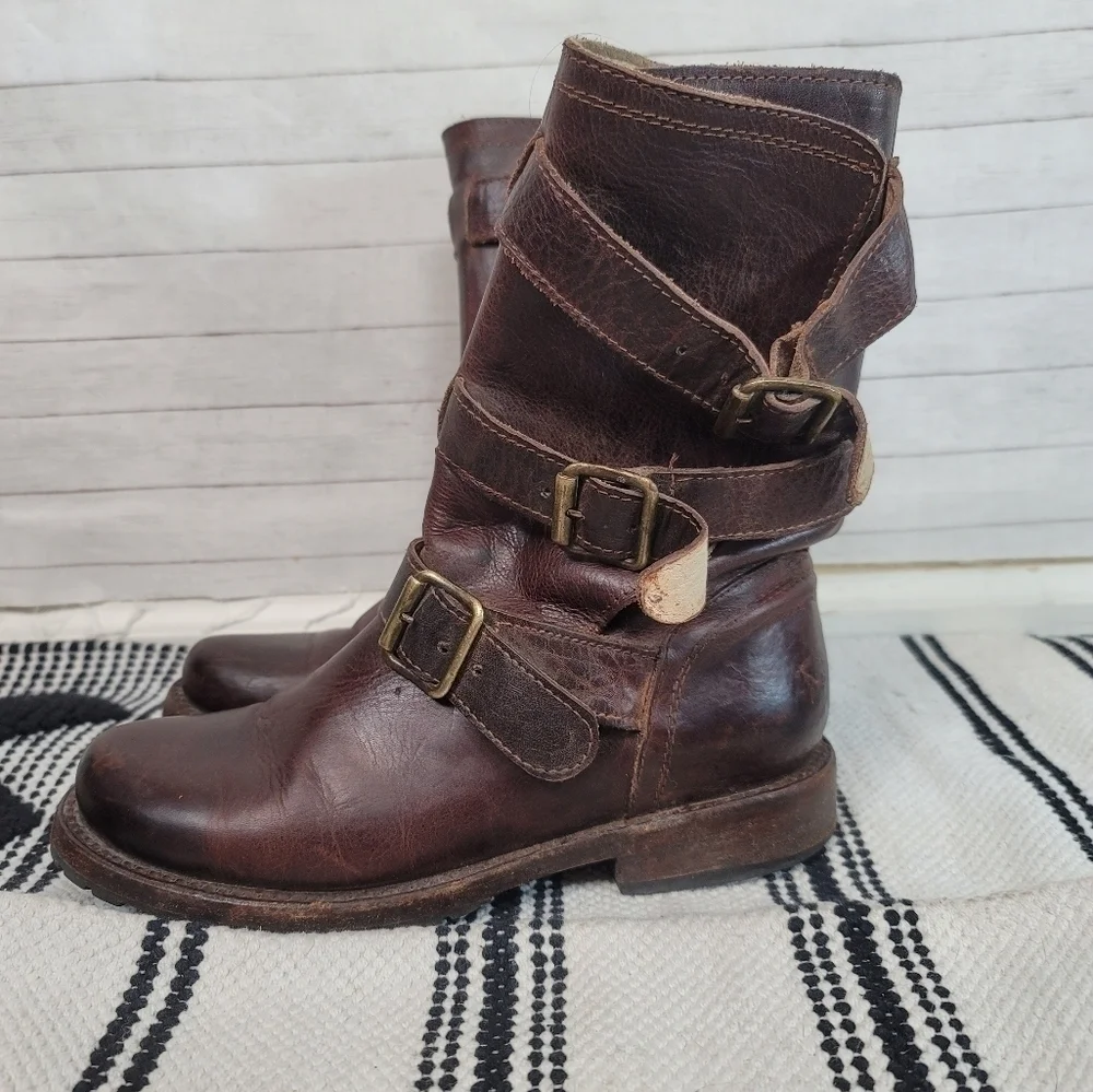 Freebird by Steven Tread Triple Buckle Moto Boots in Brown, Size 6 - Picture 3 of 14